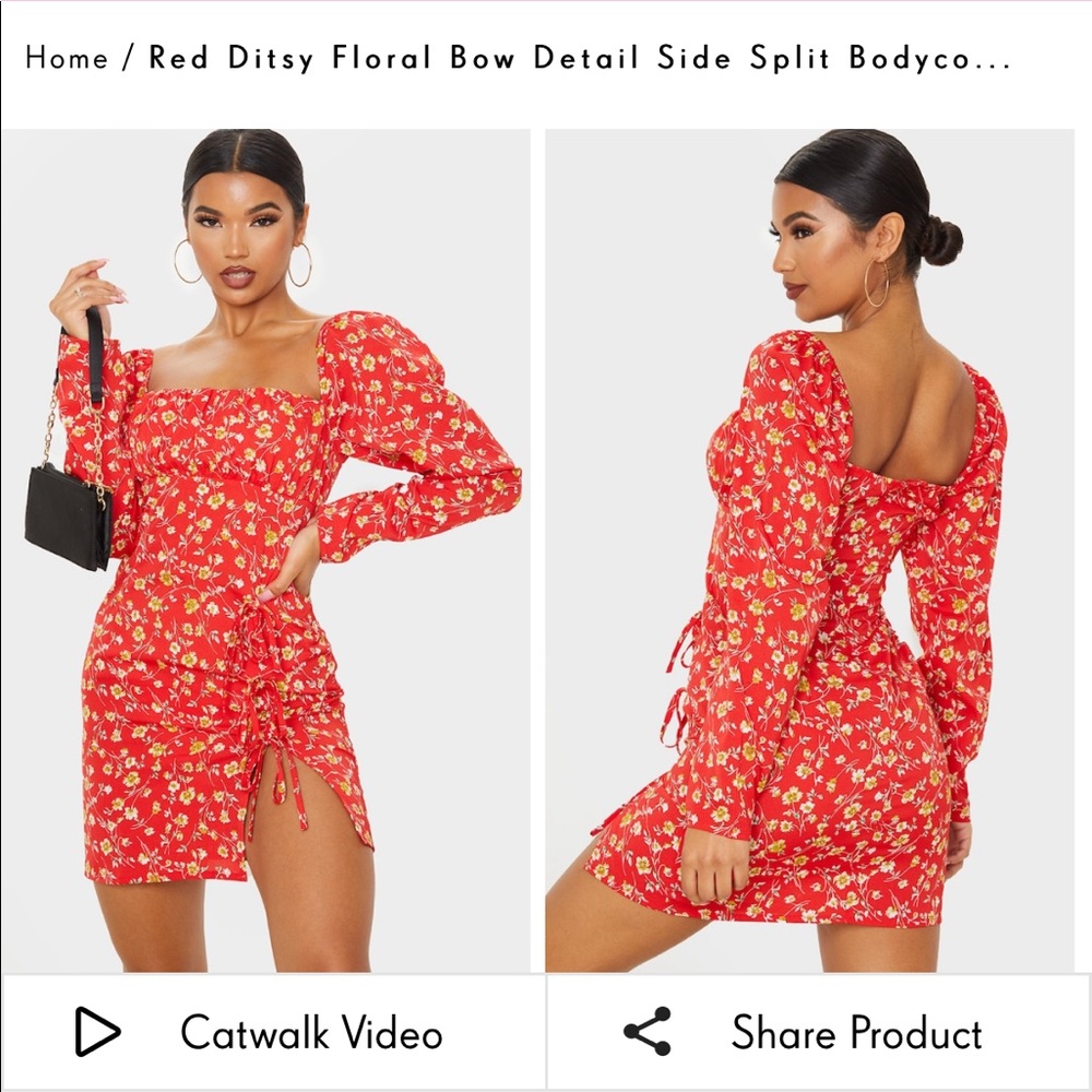 Red Floral Split Bodycon dress